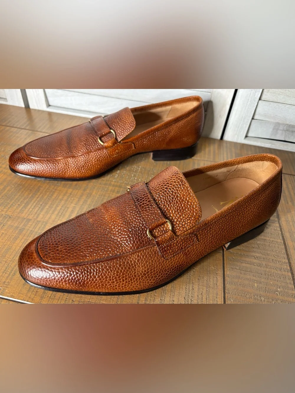 3DM Lifestyle Lorenzo Cognac Brown Pebble Grain Leather Bit Loafers US Men's 11